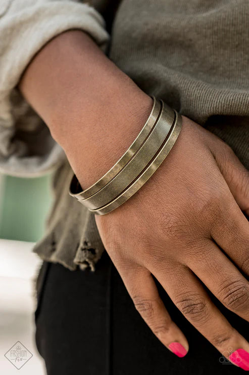 Big Mash Up - Brass Antiqued/Gritty Linear Bangle Bracelet Stack B#5669