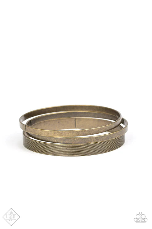 Big Mash Up - Brass Antiqued/Gritty Linear Bangle Bracelet Stack B#5669