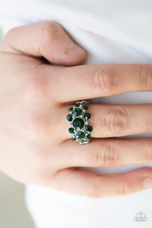 Billion Dollar Bombshell - Green Cluster Burst Encrusted Ring R#6837