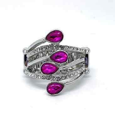 Bling Dream - Oversized Pink Peacock Encrusted Teardrop Ring R#6289