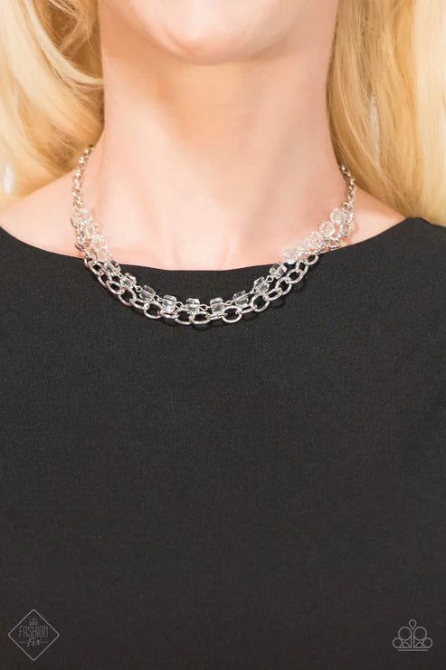 Block Party Princess - White Strand Iridescent Crystal-like Cube Necklace N#7430