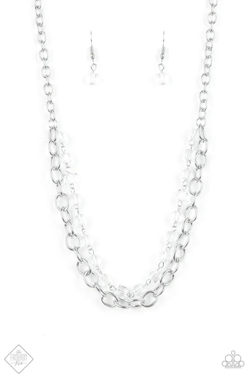 Block Party Princess - White Strand Iridescent Crystal-like Cube Necklace N#7430