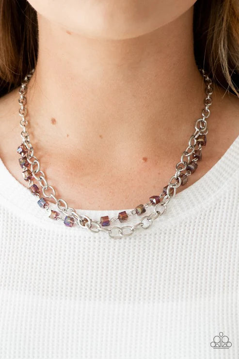Block Party Princess - Purple Iridescent Strand Crystal Cubed Necklace N#6957