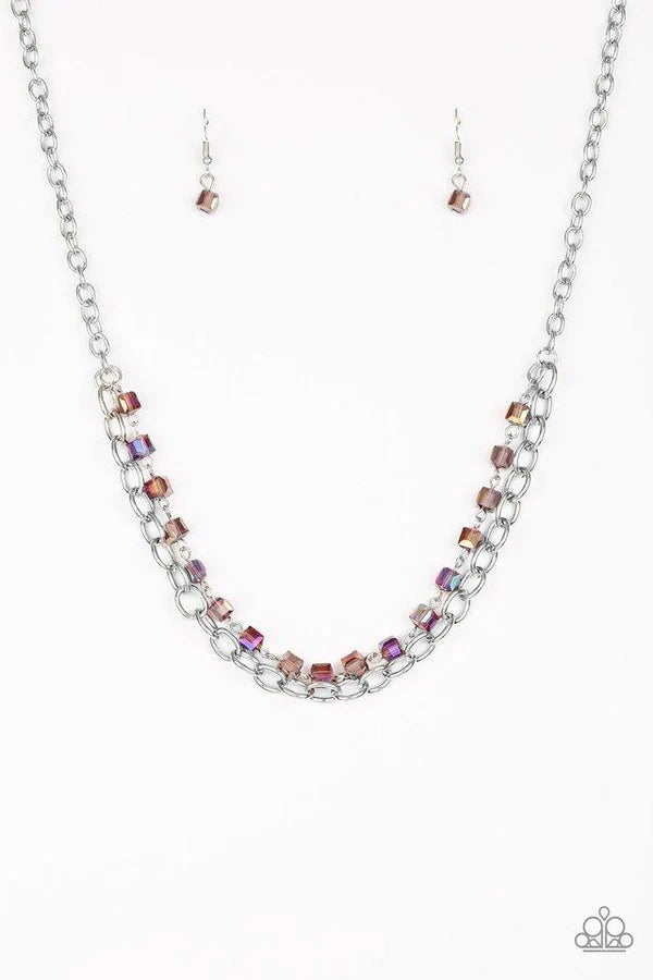 Block Party Princess - Purple Iridescent Strand Crystal Cubed Necklace N#6957