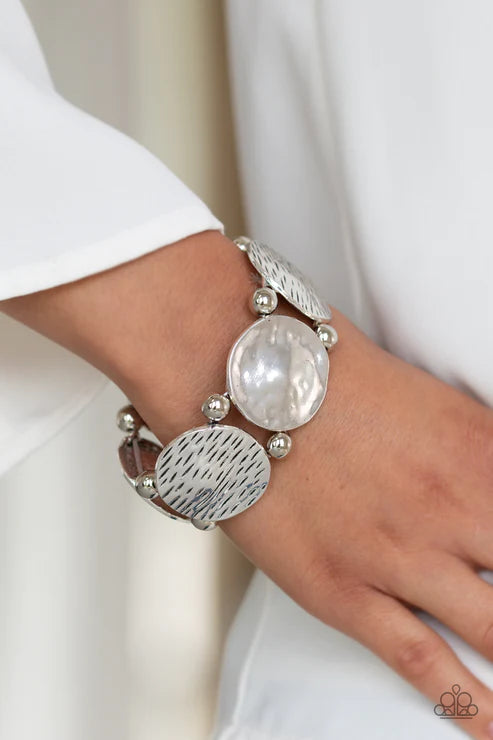 Boldly Basic - Oversized Silver Infused Textured Hammered Discs Bracelet B#4694