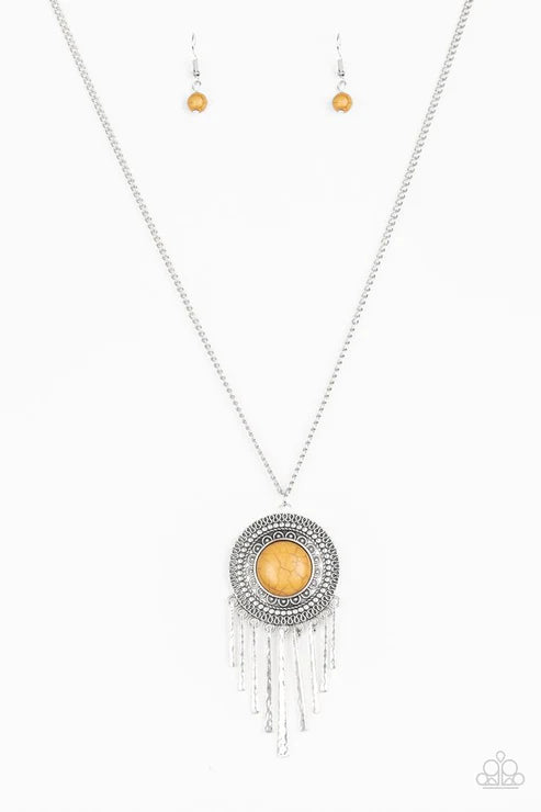 Bon VOYAGER - Yellow Stone Hammered Tribal Fringe Necklace N#4182