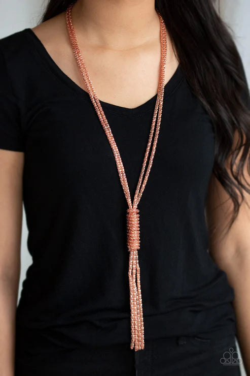 Boom Boom Knock You Out - Copper Shimmer "Popcorn" Mesh Tassel Necklace N#4103