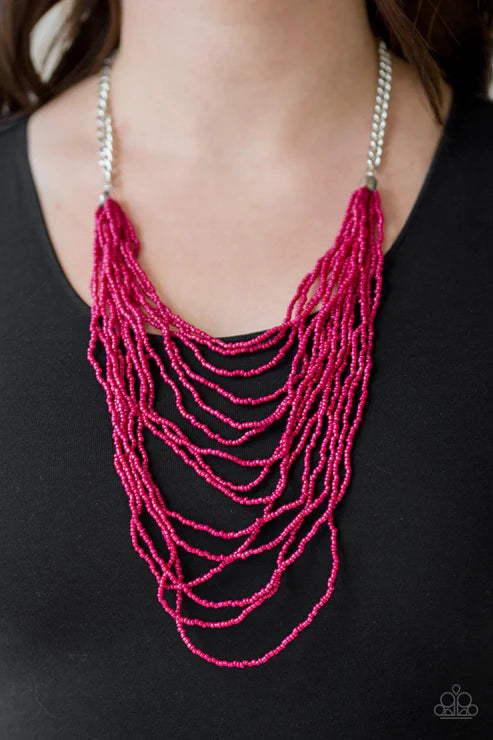 Bora Bombora - Oversized Pink Cascade Layered Seed Bead Necklace N#4741