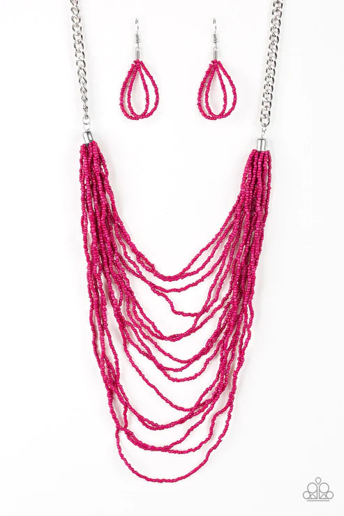 Bora Bombora - Oversized Pink Cascade Layered Seed Bead Necklace N#4741