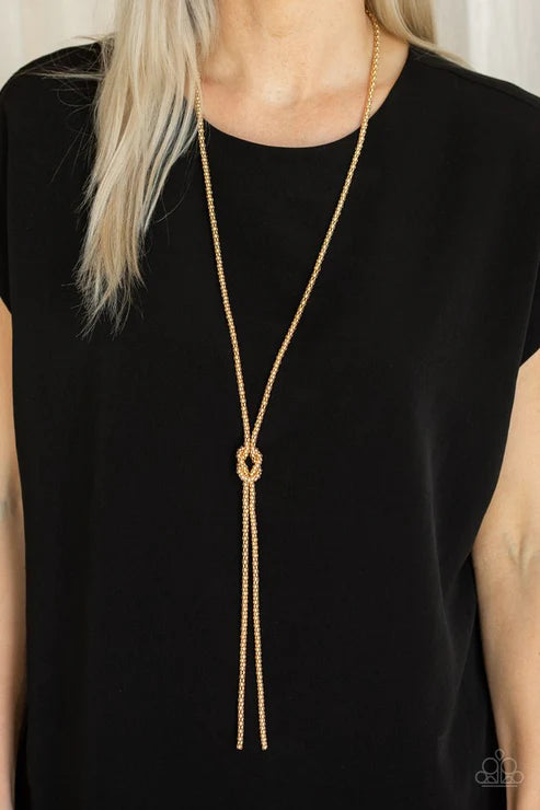 Born Ready - Gold Knotted Popcorn Mesh Tassel Necklace N#3763