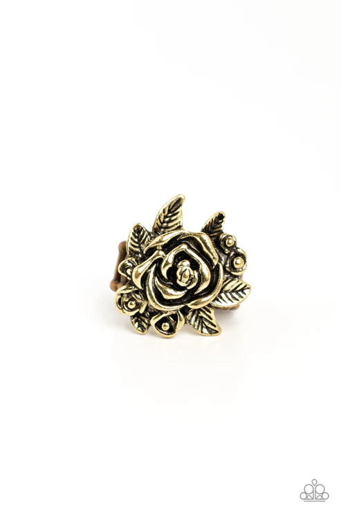 Bouquet Bonanza - Oversized Brass 3D Rose Bouquet Bloom Ring R#6410