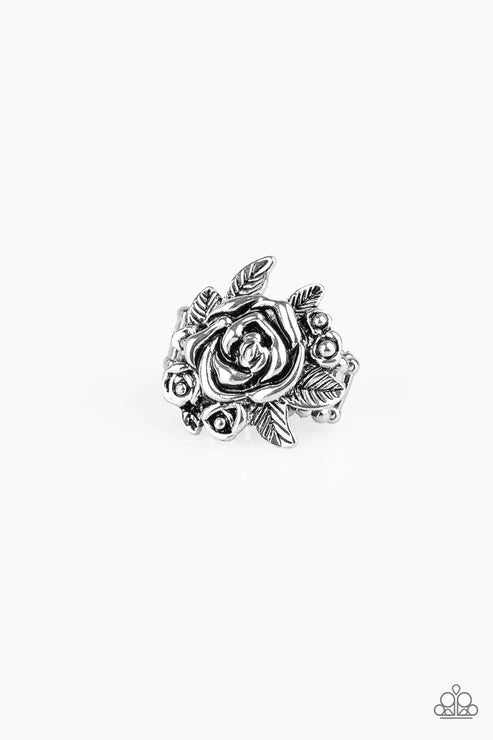 Bouquet Bonanza - Oversized Silver 3D Rose Bouquet Bloom Ring R#4734