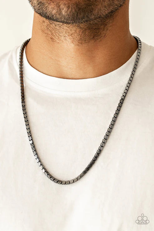 Boxed In - Oversized Black Cubed Box Chain Link Urban Necklace N#4696