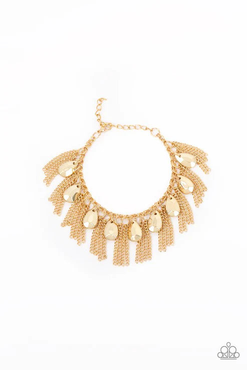 2-Piece Gold Faceted Teardrop Free-Fall Chain Fringe Set SET#4473