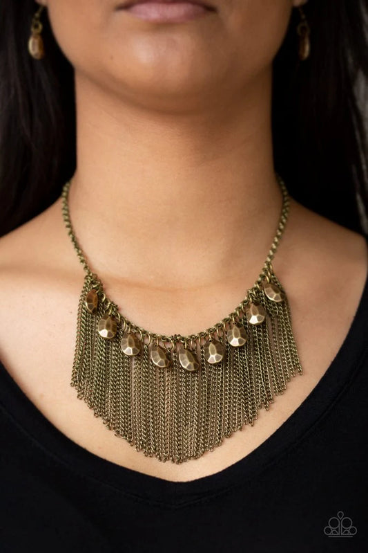 2-Piece Brass Faceted Teardrop Free-Fall Chain Fringe Set SET#7135