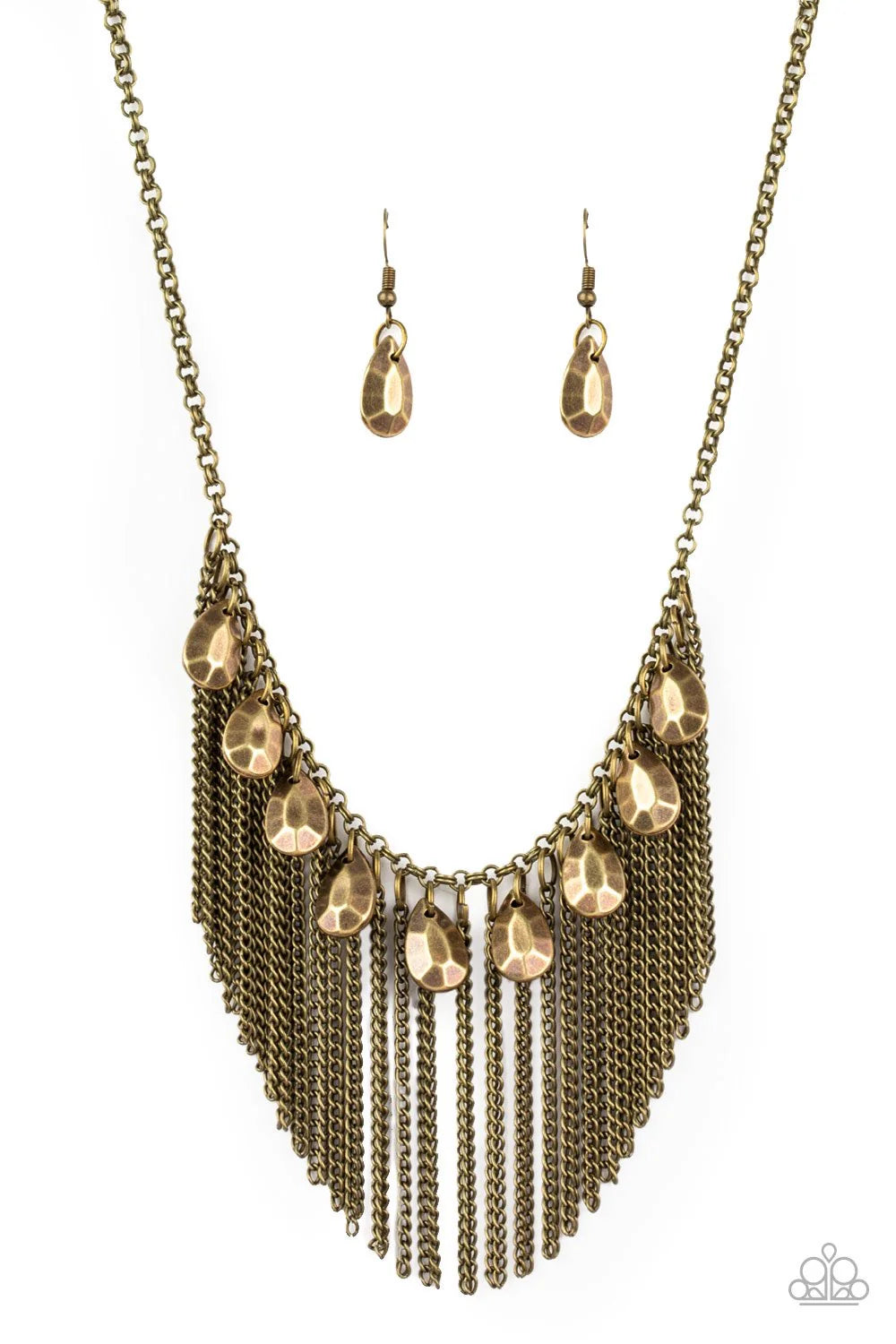 2-Piece Brass Faceted Teardrop Free-Fall Chain Fringe Set SET#7135