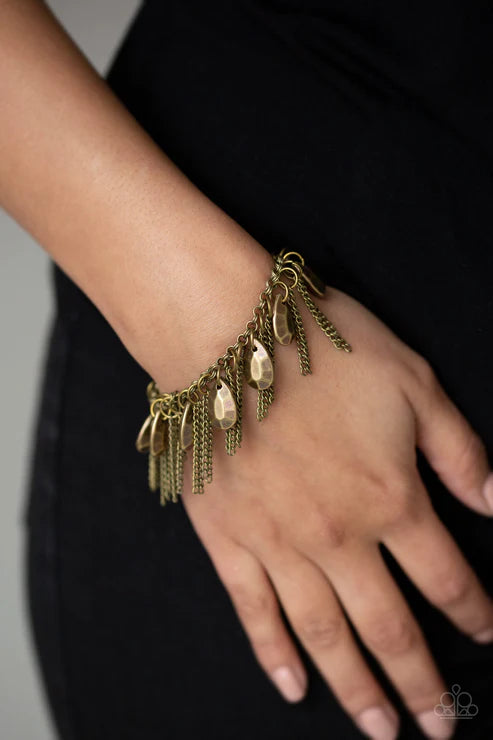 2-Piece Brass Faceted Teardrop Free-Fall Chain Fringe Set SET#7135