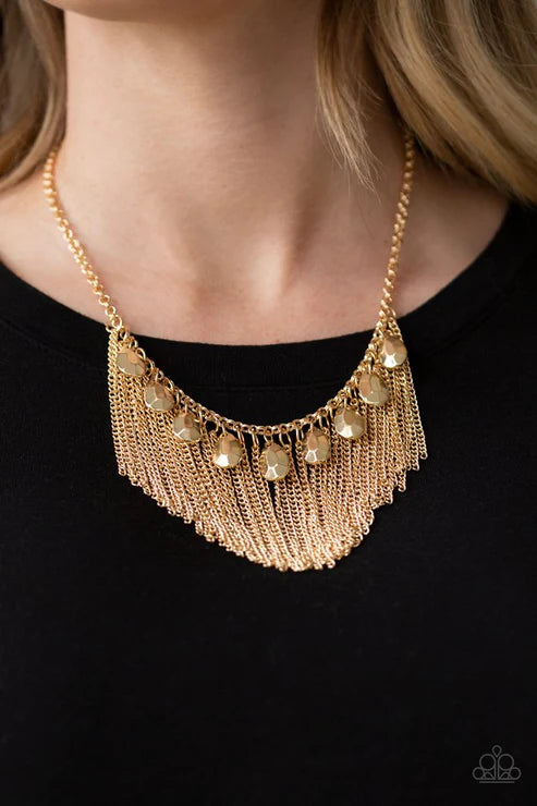 2-Piece Gold Faceted Teardrop Free-Fall Chain Fringe Set SET#4473