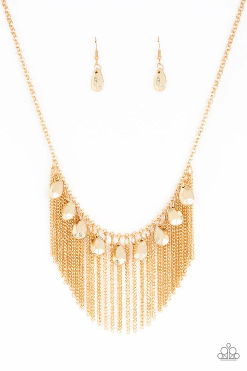 2-Piece Gold Faceted Teardrop Free-Fall Chain Fringe Set SET#4473