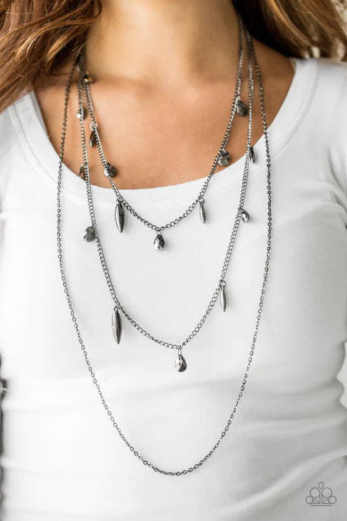 Bravo Bravado - Black Mismatched Faceted Textured Accent Teardrop Necklace N#4054