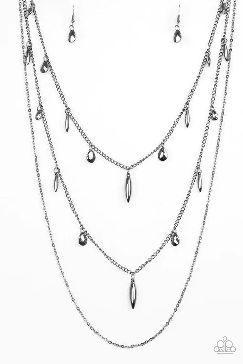 Bravo Bravado - Black Mismatched Faceted Textured Accent Teardrop Necklace N#4054