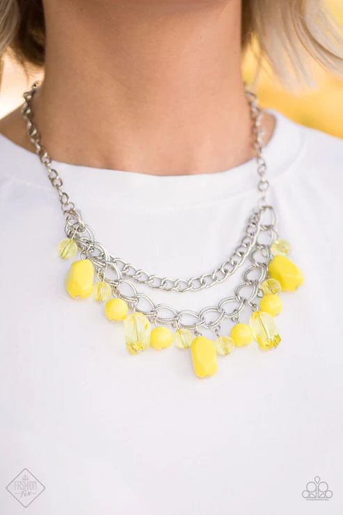Brazilian Bay - Yellow Glassy Asymmetrical Meadowlark Necklace N#6485