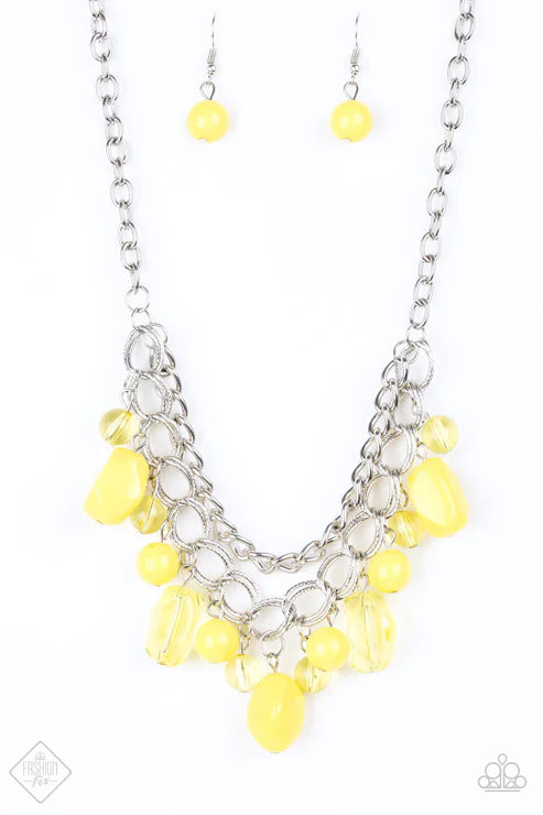 Brazilian Bay - Yellow Glassy Asymmetrical Meadowlark Necklace N#6485