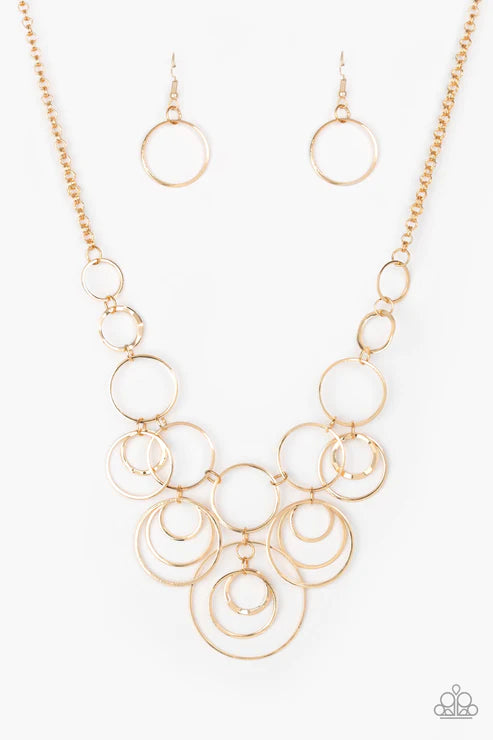 Break The Cycle - Gold Mismatched Hammered Industrial  Hoop Necklace N#4374