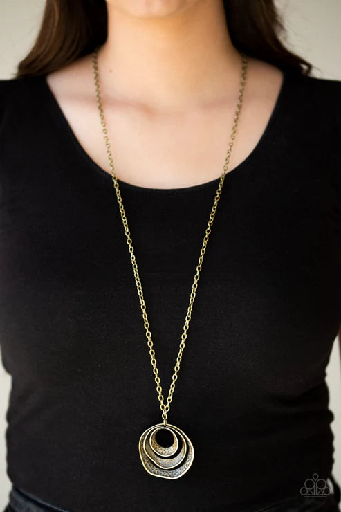 Breaking Pattern - Brass Asymmetrical Abstract Mismatched Hammered Texture Hoop Necklace N#2815