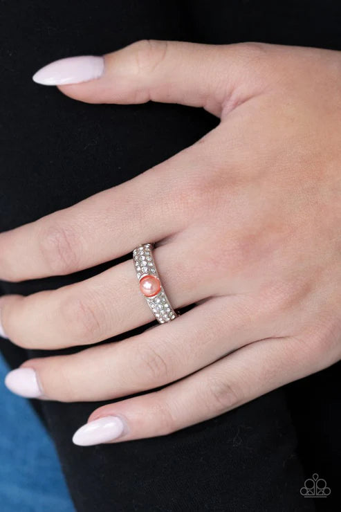 Brighten Your Day - Orange (Coral) Pearl Encrusted Ring R#6795