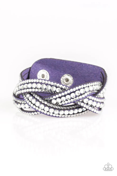 Bring On The Bling - Blue Encrusted Interwoven Suede Wrap Adjustable Snap Closure Bracelet B#3667