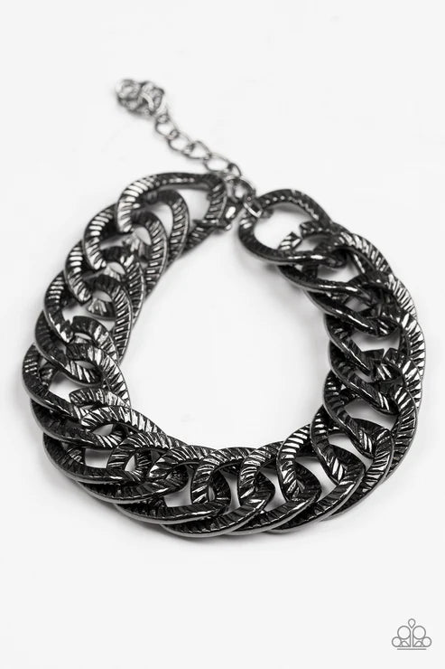 Bronx Bravado - Black Etched Serrated Link Industrial Bracelet B#4731