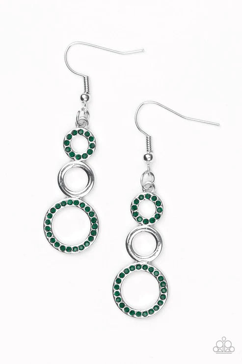 Bubble Bustle - Bubbly Green Connected Circle Encrusted Earrings E#5721
