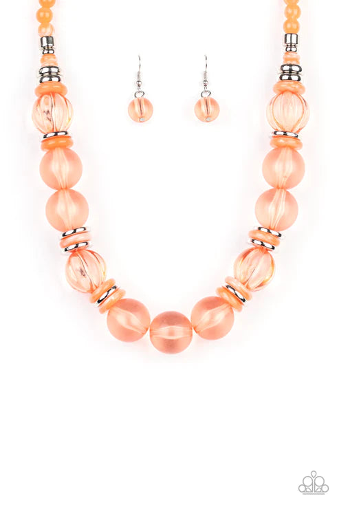 Bubbly Beauty - Oversized Bubbly Glassy Orange/Silver Crystal Disc Accent Necklace N#4409