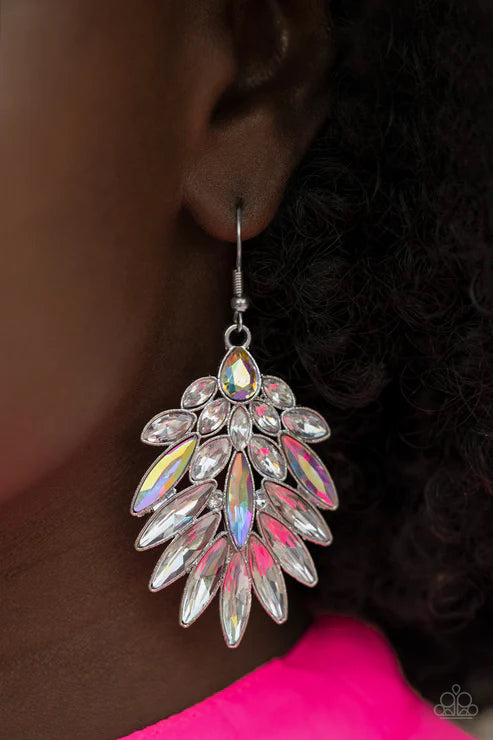 COSMIC-politan - Oversized Multi Iridescent Marquise Cut Fan Teardrop Earrings E#6725