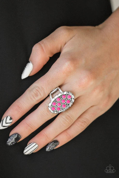 Cactus Garden - Oversized Pink Cactus Studded Stone Ring R#3634