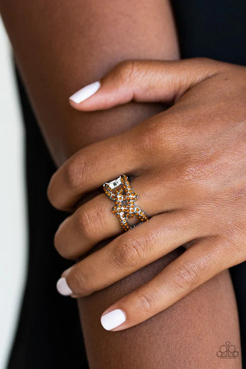 Can Only Go UPSCALE From Here - Brown Encrusted CrissCross Square Knot Ring R#6074