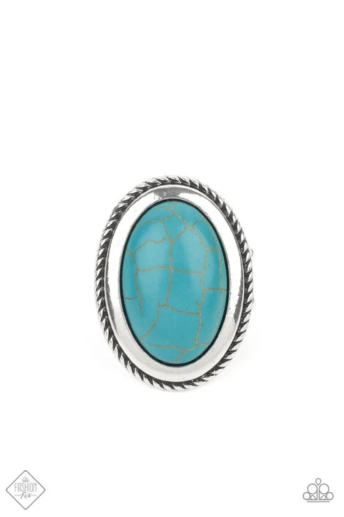 Canyon Sanctuary - Oversized Blue Oval Encircle Dotted Rope Textured Stone Ring R#430