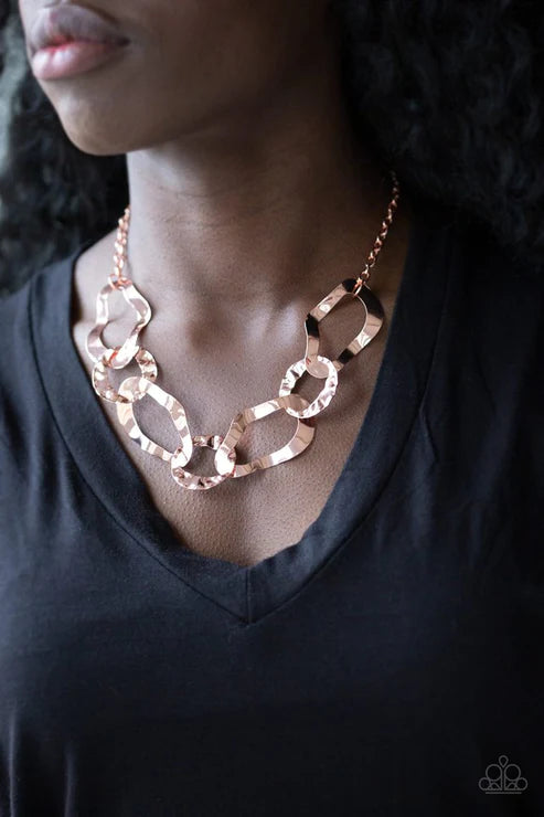 Capital Contour - Copper High-Sheen Warped Link Necklace N#4017