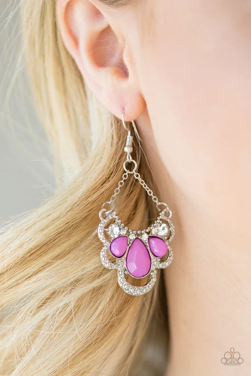 Caribbean Royalty - Oversized Purple Faceted Encrusted Studded Teardrop Earrings E#4047