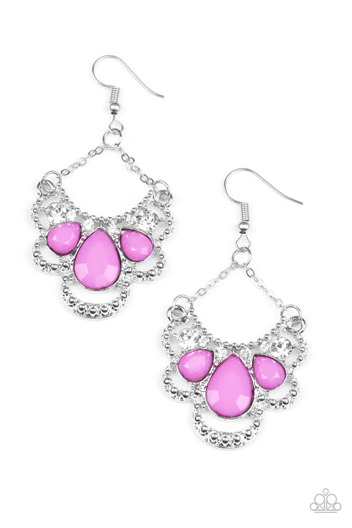Caribbean Royalty - Oversized Purple Faceted Encrusted Studded Teardrop Earrings E#4047