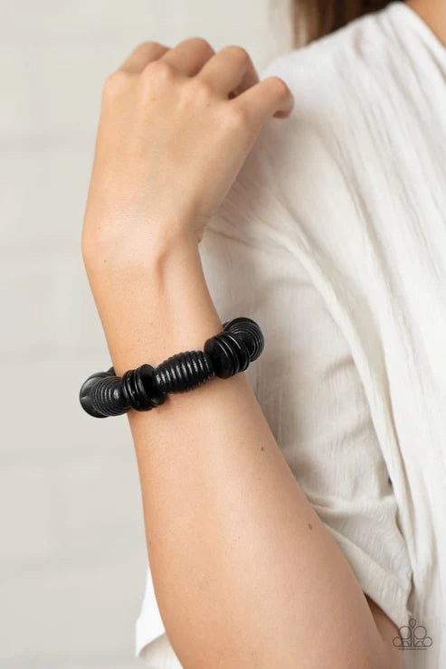 Caribbean Castaway - Oversized Black Beach Distressed Wood Disc Bracelet B#5072