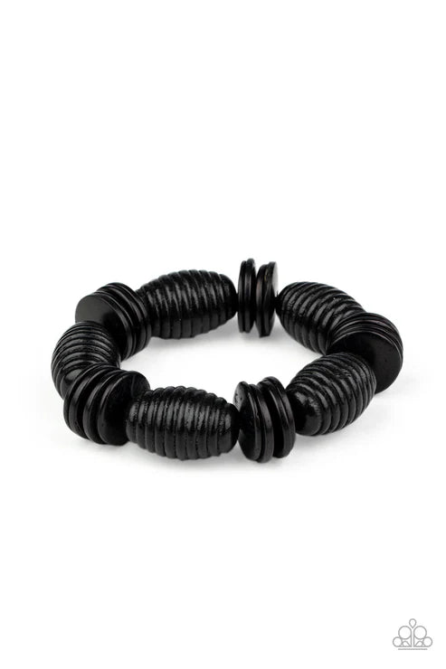 Caribbean Castaway - Oversized Black Beach Distressed Wood Disc Bracelet B#5072