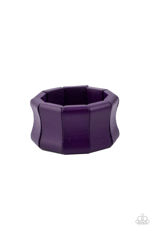 Caribbean Couture - Oversize Purple Curved Rectangular Distressed Wood Bracelet B#4944