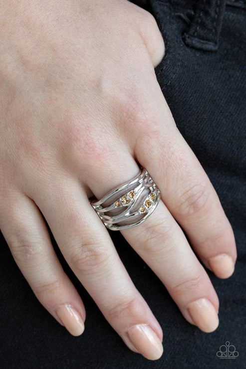 Cash Dash - Brown Topaz Encrusted Wavy Ring R#6288