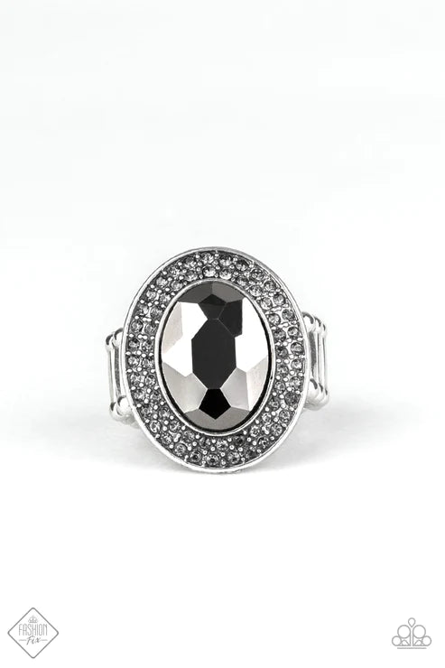 2-Piece Oversized Silver Smoky Hematite Round Encrusted Stacked Set SET#6327