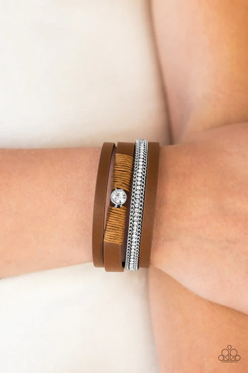 Catwalk Craze - Brown Solitaire Accent Knotted Leather Bracelet B#6555