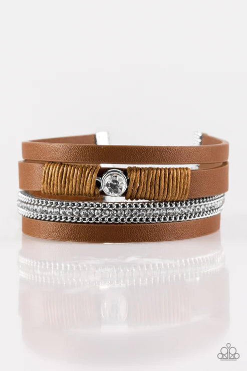 Catwalk Craze - Brown Solitaire Accent Knotted Leather Bracelet B#6555