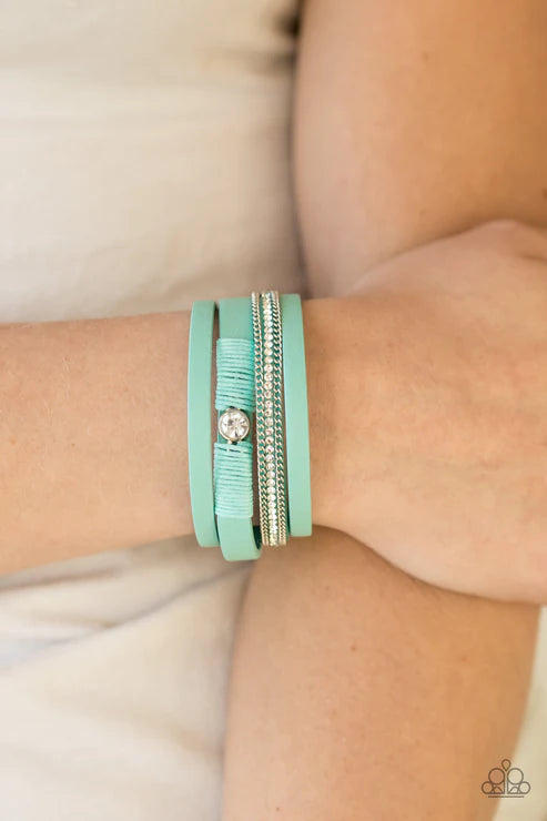 Catwalk Craze - Green Solitaire Accent Knotted Leather Bracelet B#4193