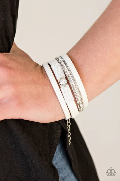Catwalk Craze - White Solitaire Accent Knotted Leather Bracelet B#6315